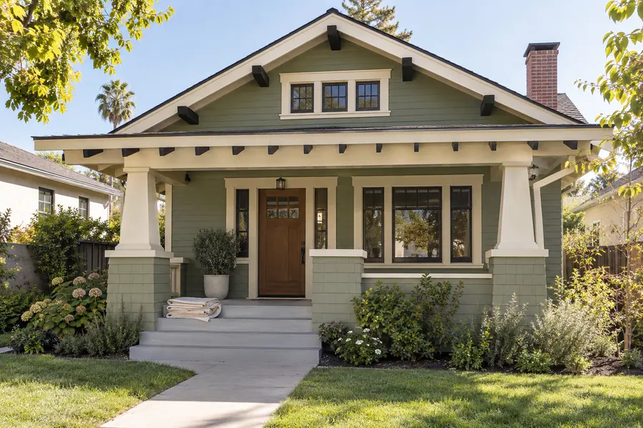 Freshly painted Craftsman bungalow in Los Angeles with crisp trim and eaves