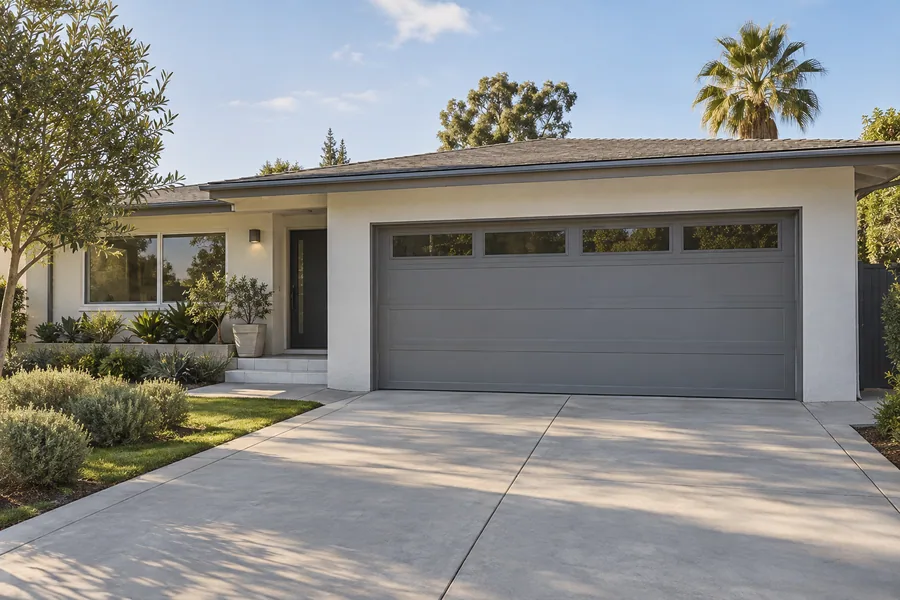 New insulated sectional garage door on a ranch house in Los Angeles