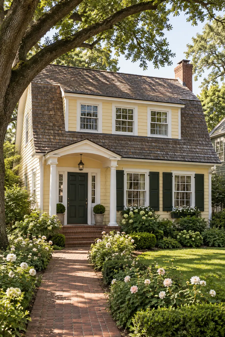Dutch Colonial Revival house in Whittier, CA with a new shingle gambrel roof, painted siding and new windows