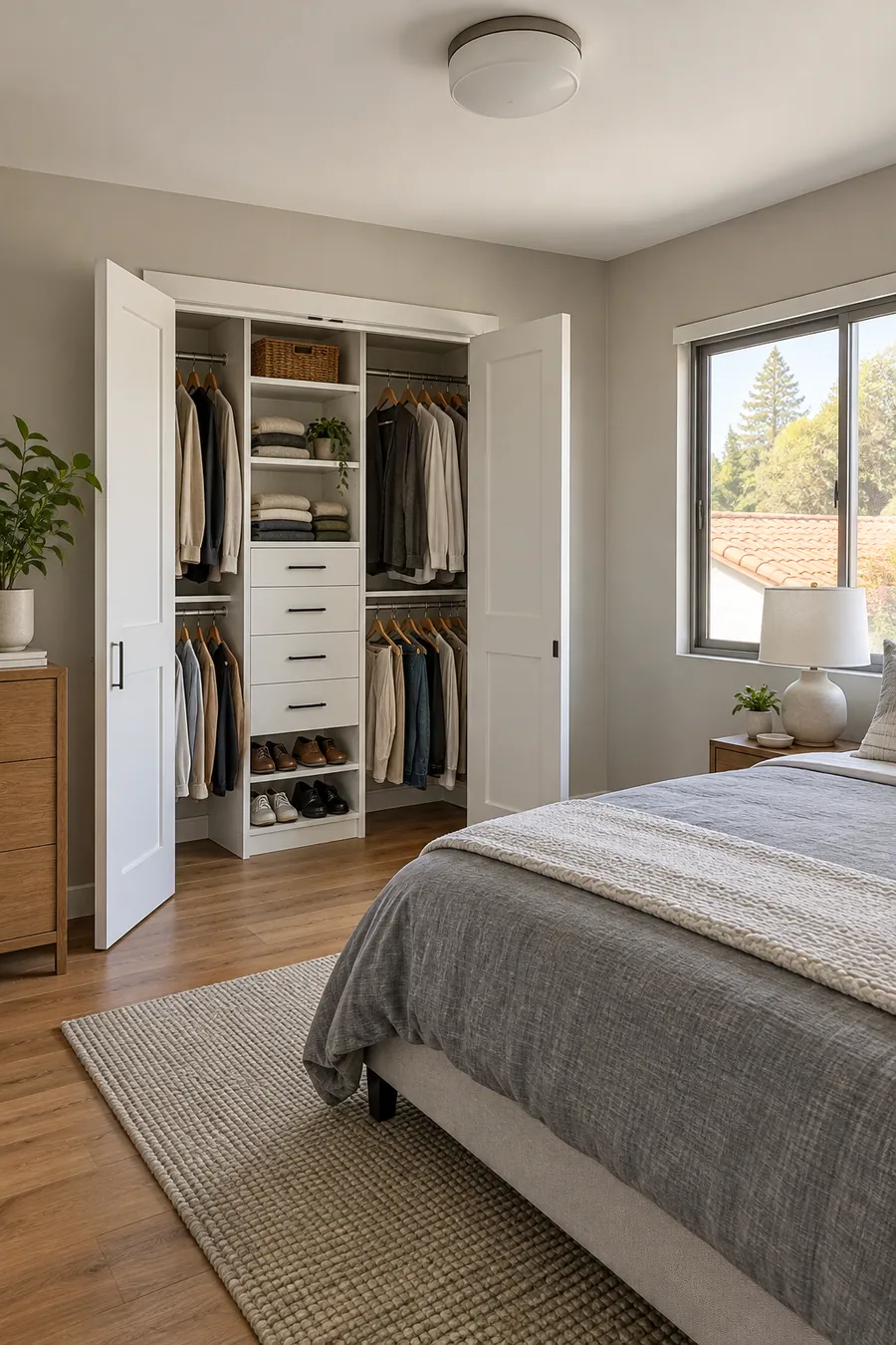 Culver City, CA townhome bedroom with a smooth new ceiling, solid doors and a rebuilt closet