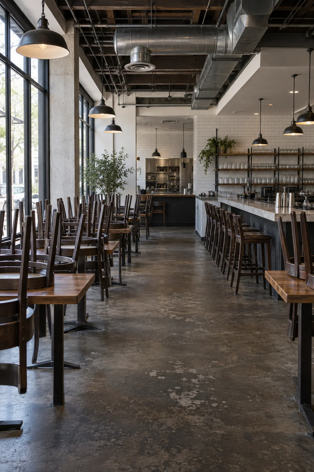 Empty restaurant dining room in Los Angeles ready for a remodel walkthrough